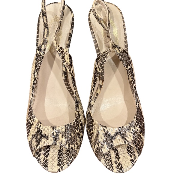 Elie Tahari Cream/Brown Snakeskin Peep Toe Stiletto 7.5 - Picture 3 of 8